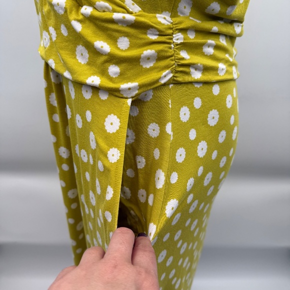 Boden Dress Women 14 Chartreuse Midi Wrap Front Floral Short Cap Sleeves Pockets - Picture 5 of 13